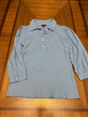 Ann Taylor Blue Polo Shirt with Pearl Buttons